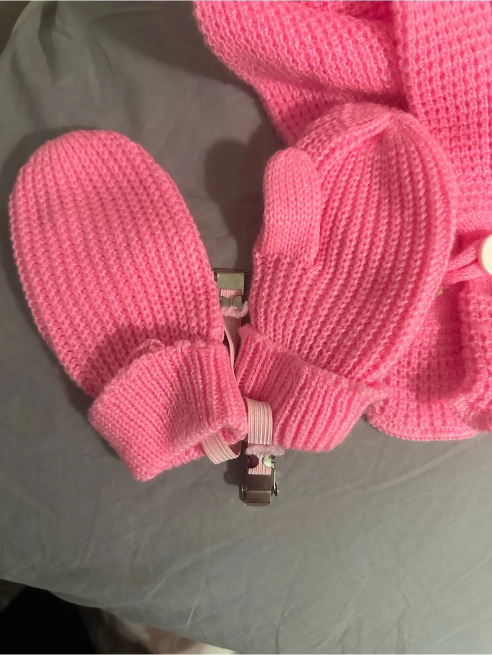 Kids Pink Knit Scarf and Mitten Set
